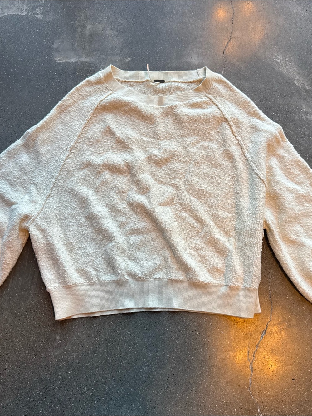 Free People Cream Bouclé Crewneck Sweater